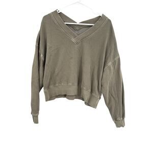 Aerie Green V-Neck Vintage Sweater Oversized Distressed Women’s XS Extra Small